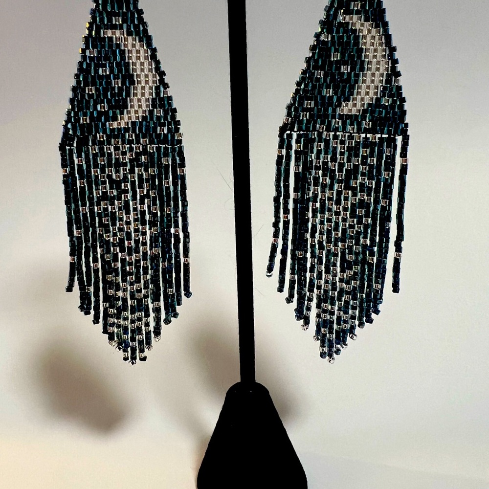 Hand beaded crescent moon rings earrings